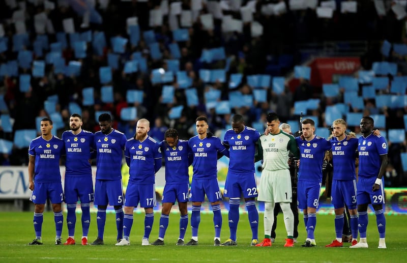 Cardiff's players line up before the game against Bournemouth. Action Images via Reuters