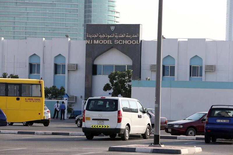 The killing of the woman took place yesterday near the gates of the New Indian Model School in Al Garhoud, Dubai. She is identified as Sonia by staff and worked at the school as a bus attendant. Pawan Singh / The National 