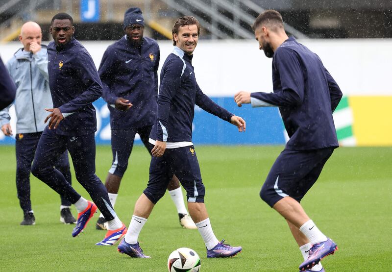 France forward Antoine Griezmann, centre, takes part in training on the eve of their Euro 2024 last-16 game against Belgium. AFP