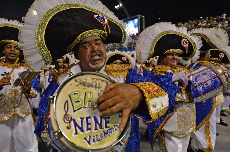 Revellers of the Nene de Vila Matilde samba school perform during the second night of carnival parade at the Sambadrome in Sao Paulo Nelson Almeida / AFP Photo