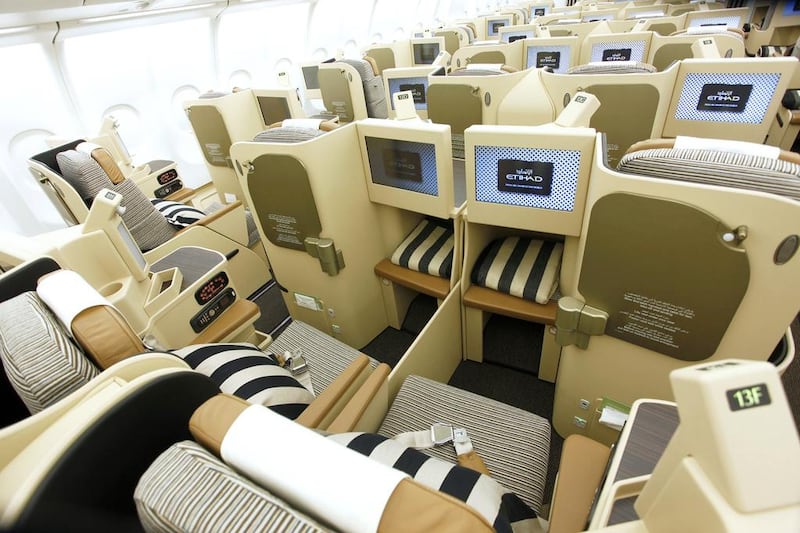 Pearl business-class seating on Etihad’s Boeing 777-300. Courtesy Etihad Airways