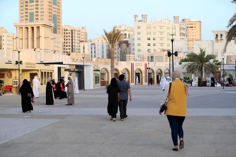 Sharjah, United Arab Emirates - Reporter: Razmig Bedirian. Arts. People walk through the Heart of Sharjah for Sharjah Heritage Days. Monday, March 22nd, 2021. Sharjah. Chris Whiteoak / The National