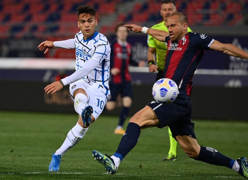Inter Milan's Argentine forward Lautaro Martinez shoots at goal. AFP