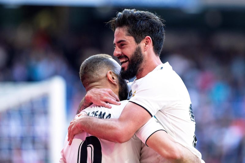 Real Madrid's Isco celebrates scoring their first goal. EPA