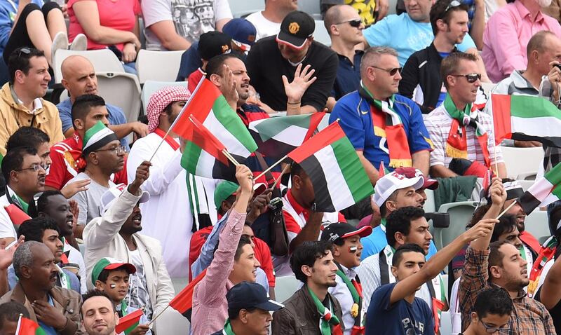 UAE fans cheer on the national team during the Asian Cup in Aaustralia. Courtesy UAE FA *** Local Caption ***  DSC_1286.jpg