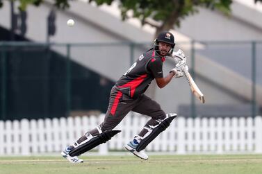 UAE batsman Chirag Suri scored a fifty in the World Cup League 2 match against Scotland at the ICC Academy in Dubai on Sunday. Pawan Singh / The National 