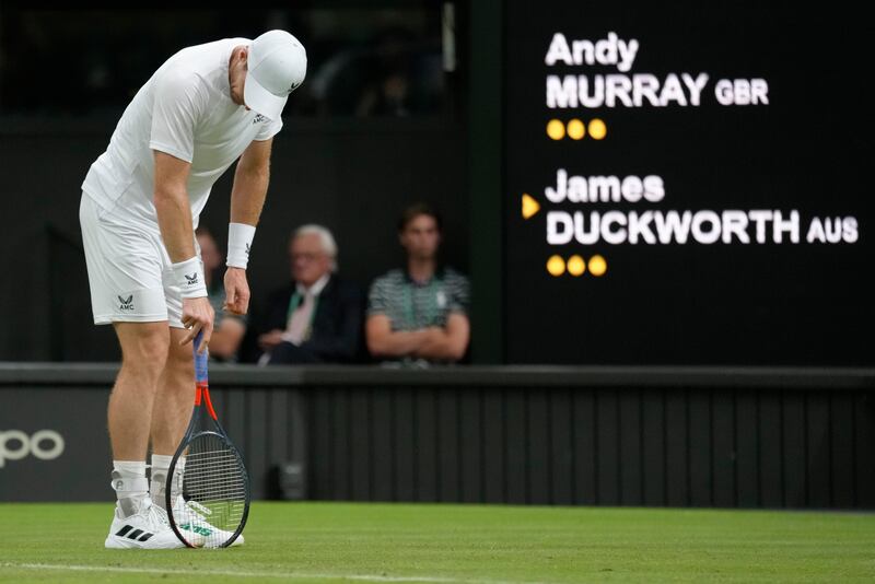 Andy Murray reacts after losing a point against James Duckworth. AP