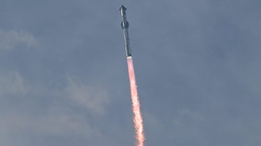 The SpaceX Starship lifts off from Starbase in Texas, in March. This achieved some objectives but disintegrated on re-entry. AFP