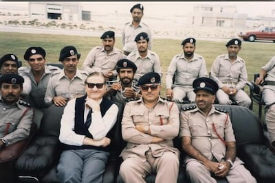 William "Bill" Round with officers and men of the Abu Dhabi fire service at his retirement in 1986. Courtesy Phillip Round