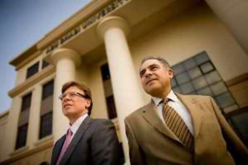 November 16, 2008 / Abu Dhabi / From left, Abu Dhabi University's Acting Provost professor James Stuart Pounder (CQ) and ADU's Chancellor Dr. Nabil A. Ibrahim (CQ), pose for their portrait, Sunday, November 16, 2008 in Abu Dhabi. (Rich-Joseph Facun / The National) *** Local Caption ***  IMG_5939.jpg