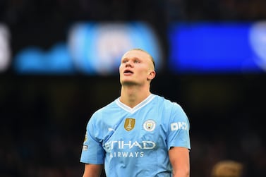 Manchester City's Erling Haaland looks on after the English Premier League match between Manchester City and Arsenal in Manchester, Britain, 31 March 2024.   EPA/PETER POWELL EDITORIAL USE ONLY.  No use with unauthorized audio, video, data, fixture lists, club/league logos, 'live' services or NFTs.  Online in-match use limited to 120 images, no video emulation.  No use in betting, games or single club/league/player publications. 