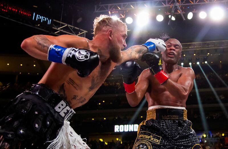 Boxer Jake Paul lands a punch to the face of Anderson Silva during a boxing match at Desert Diamond Arena in Glendale, Arizona. Paul won the match on points. Reuters