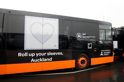 A vaccination bus at Auckland Airport. Buses converted into mobile vaccination clinics have been rolled out in a bid to boost COVID-19 vaccination numbers. Photo by Phil Walter / Getty Images