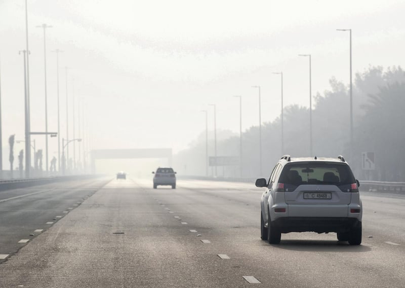 Foggy weather along the E10 highway in Abu Dhabi on June 4th, 2021. Victor Besa / The National.