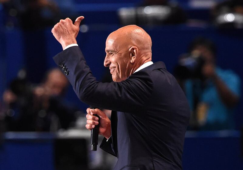 Tom Barrack, CEO of Colony Capital, addresses the final night of the Republican National Convention at Quicken Loans Arena in Cleveland, Ohio, July 21, 2016. / AFP PHOTO / Robyn BECK