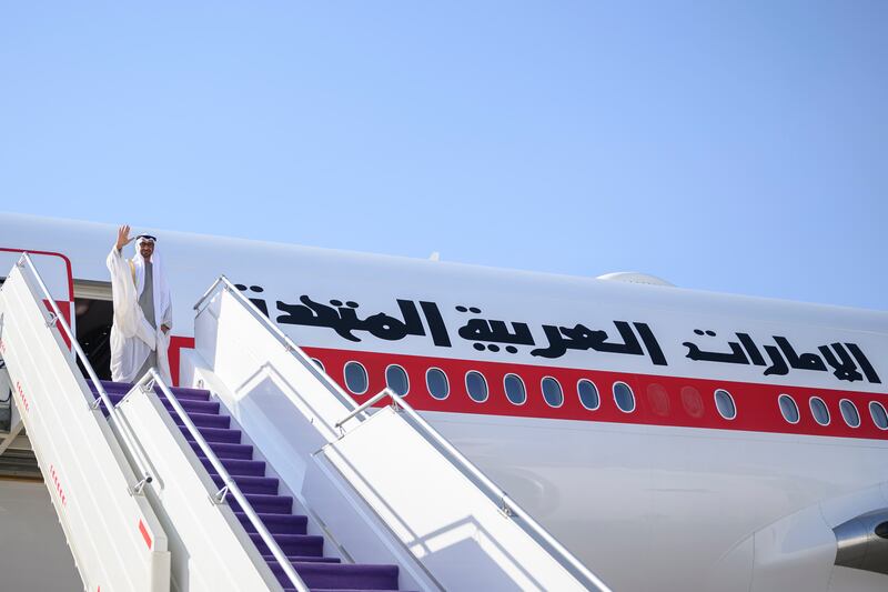 President Sheikh Mohamed bids farewell to Saudi Crown Prince Mohammed bin Salman at King Abdulaziz International Airport in Jeddah. All photos: Presidential Court
