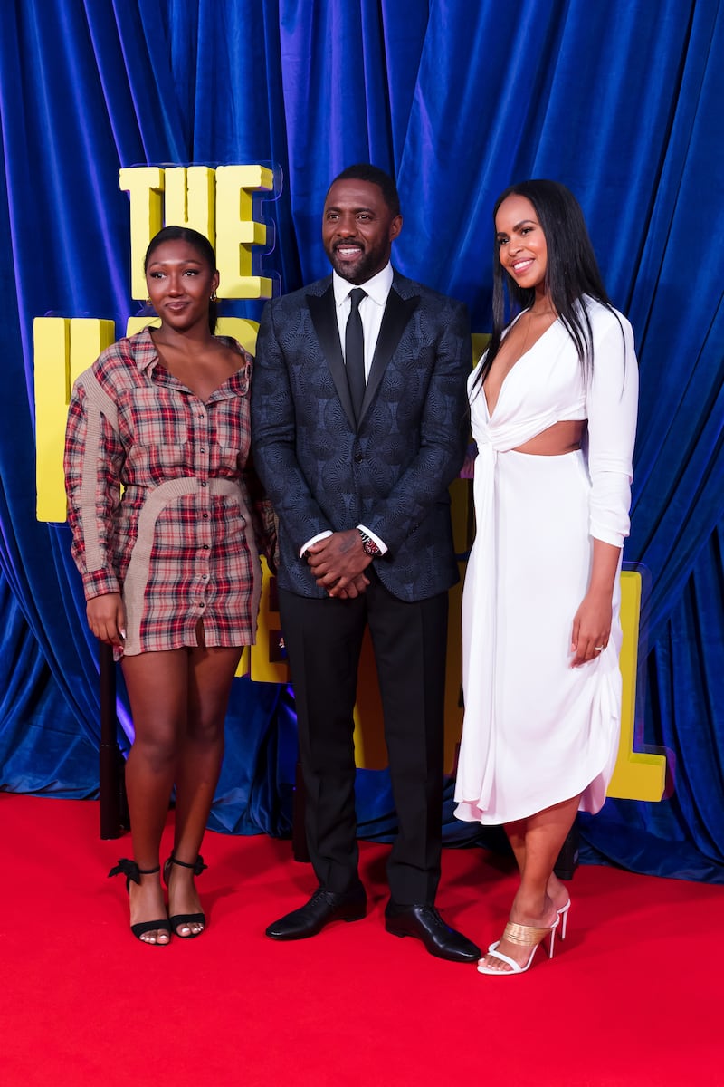 Idris Elba with his wife Sabrina Dhowre and his daughter Isan Elba. EPA