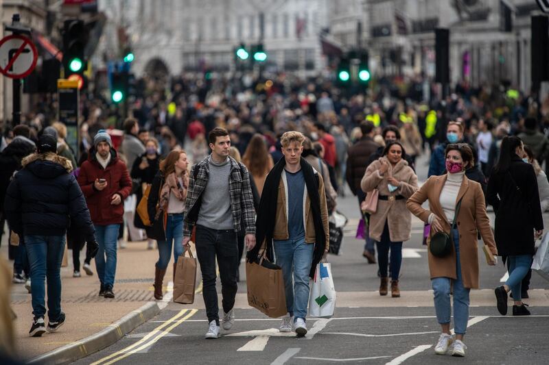 Shoppers walk along a temporarily pedestrianized Regent Street. Bloomberg