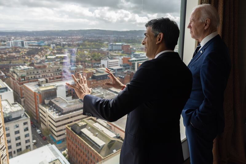 UK Prime Minister Rishi Sunak with US President Joe Biden, during his visit to Northern Ireland last week. Photo: No 10 Downing Street