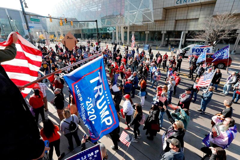 Supporters of President Donald Trump demonstrate outside of the TCF Centre in Detroit, Michigan. AFP
