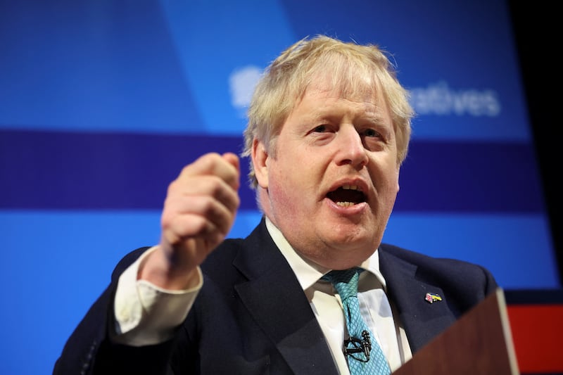 Boris Johnson speaks at the Conservative Party Conference in Blackpool, where he made the remarks about Ukraine. Reuters