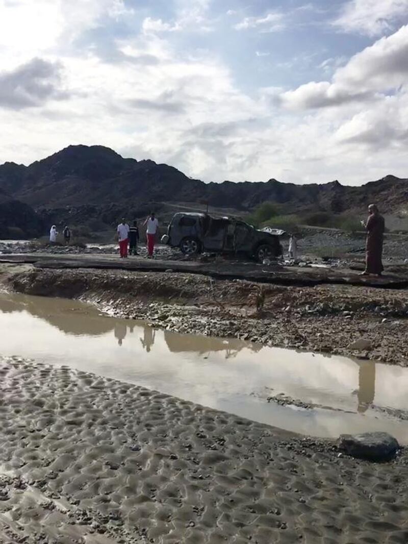 The scene of the accident in Ras Al Khaimah, in which an Emirati woman and her three children died during a flash flood. Courtesy RAK Police