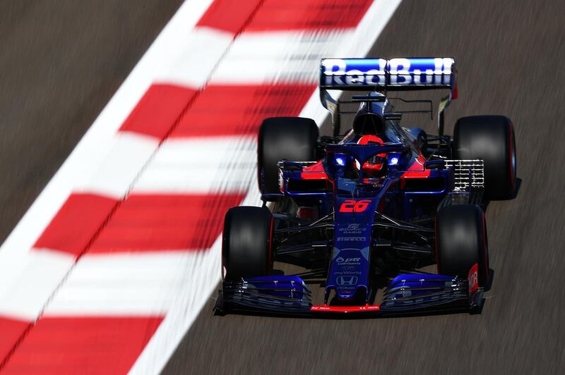 Daniil Kvyat driving the (26) Scuderia Toro Rosso STR14 Honda on track during practice for the F1 Grand Prix of Abu Dhabi at Yas Marina Circuit in Abu Dhabi, United Arab Emirates. Getty Images