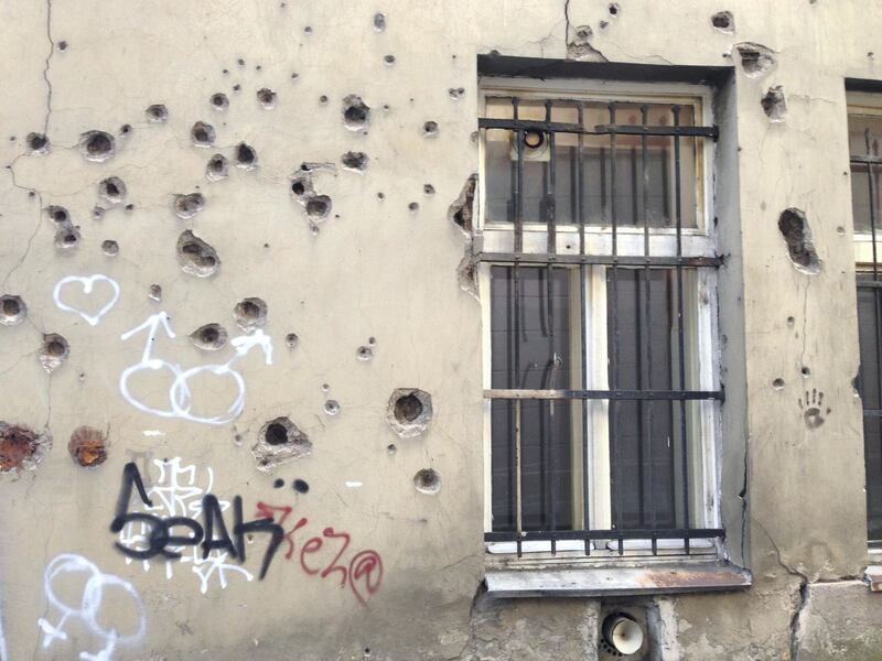 Shrapnel marks on a building in downtown Sarajevo. Declan McVeigh/The National