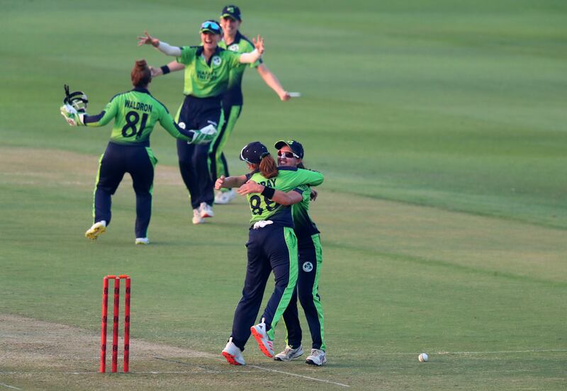 Ireland celebrate winning the match.