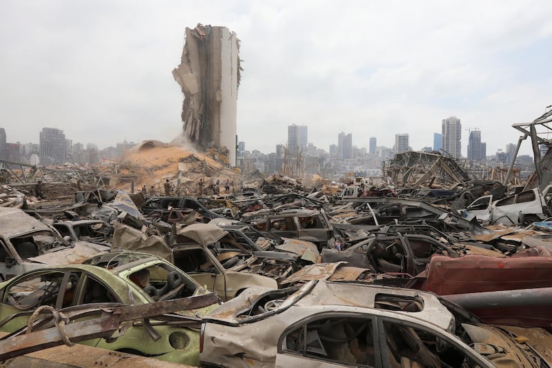 Damaged cars are seen at the site of Tuesday's blast, at Beirut's port area, Lebanon. Reuters