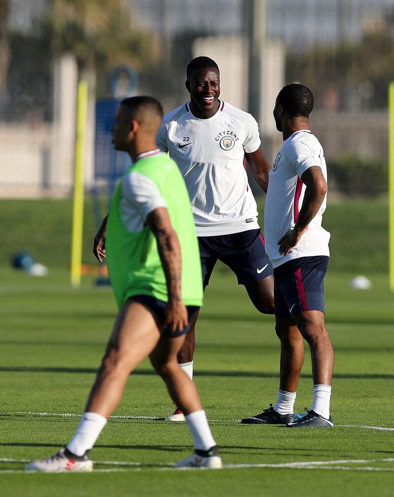 Abu Dhabi, United Arab Emirates - March 15th, 2018: Benjamin Mendy of Manchester City during a training session in Abu Dhabi. Thursday, March 15th, 2018. Emirates Palace, Abu Dhabi. Chris Whiteoak / The National