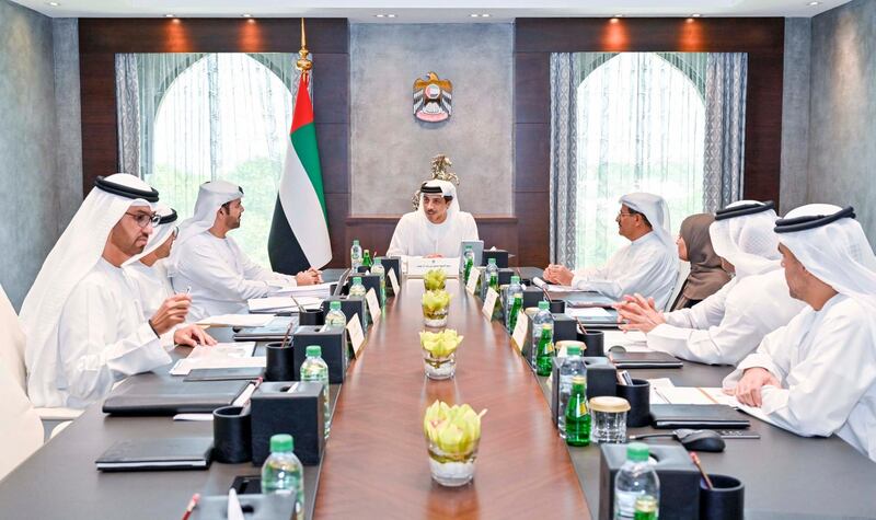 Sheikh Mansour bin Zayed, Deputy Prime Minister and Minister of Presidential Affairs, presides over a meeting of the new committee Courtesy Sheikh Mansour bin Zayed Twitter