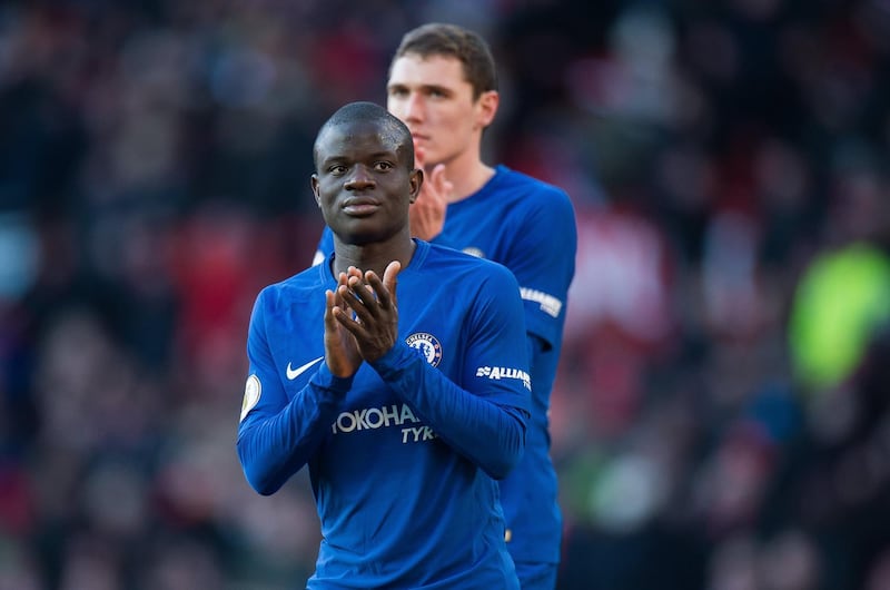 epa06564750 Chelsea’s N'Golo Kante reacts after the English Premier League soccer match between Manchester United and Chelsea FC held at Old Trafford, Manchester, Britain, 25 February 2018.  EPA/PETER POWELL EDITORIAL USE ONLY. No use with unauthorized audio, video, data, fixture lists, club/league logos or 'live' services. Online in-match use limited to 75 images, no video emulation. No use in betting, games or single club/league/player publications.