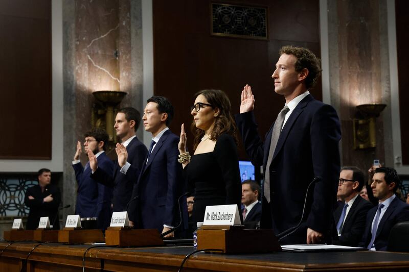 The chief executives of Discord, Snap, TikTok, X and Meta are sworn in before a US Senate committee on the dangers of child sexual exploitation. AFP