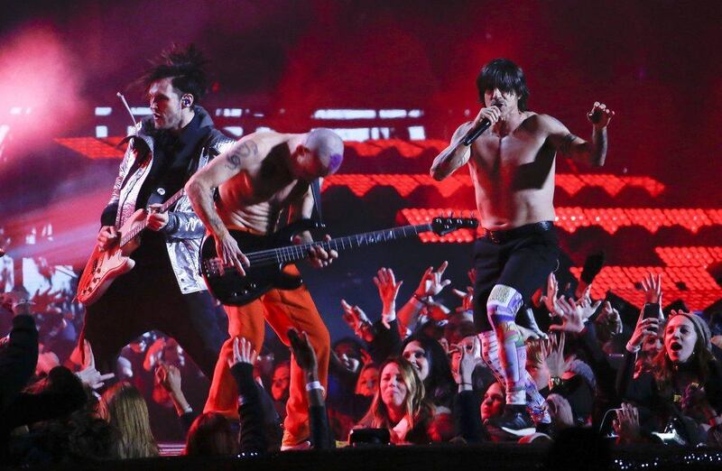 US group  Red Hot Chili Peppers will rock out in front of the Egyptian pyramids in March. Matt York / AP