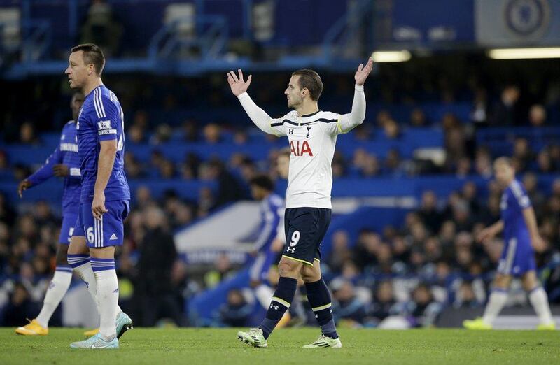 Tottenham Hotspur's Roberto Soldado holds his arms up in frustration during his side's loss to Chelsea last Wednesday. Matt Dunham / AP / December 3, 2014 