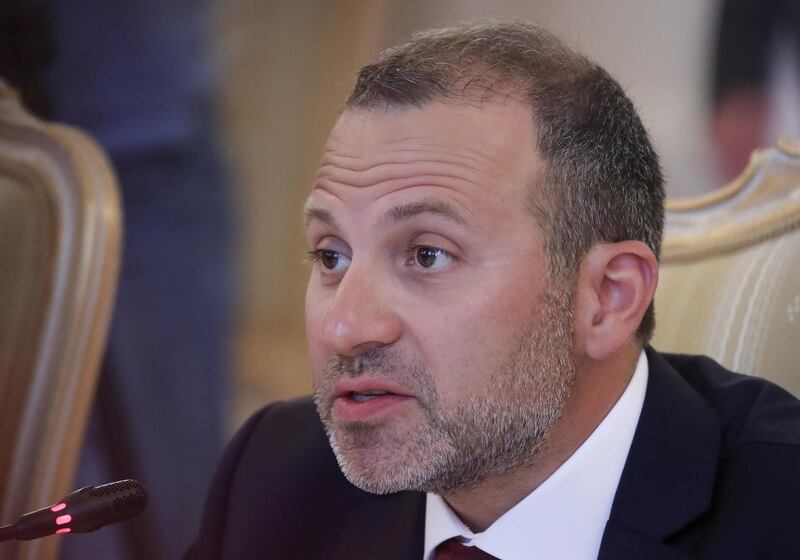 FILE PHOTO: Lebanese Foreign Minister Gebran Bassil speaks during a meeting with his Russian counterpart Sergei Lavrov in Moscow, Russia August 20, 2018. REUTERS/Maxim Shemetov/File Photo