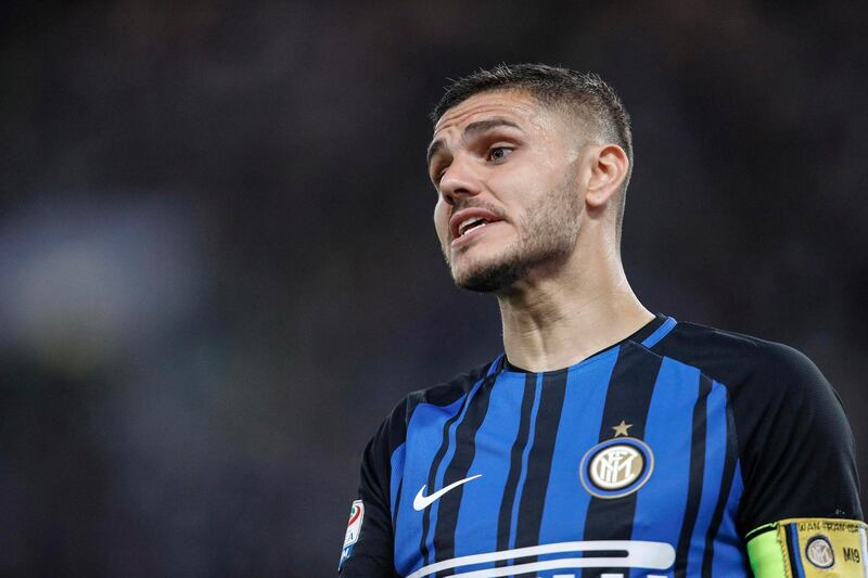 Inter Milan's Mauro Icardi reacts during the Serie A soccer match between Lazio and Inter Milan at the Rome Olympic Stadium Sunday, May 20, 2018. (Giuseppe Lami/ANSA via AP)