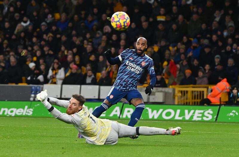 Arsenal attacker Alexandre Lacazette misses a glorious chance to make it 2-0 in the second half. Getty