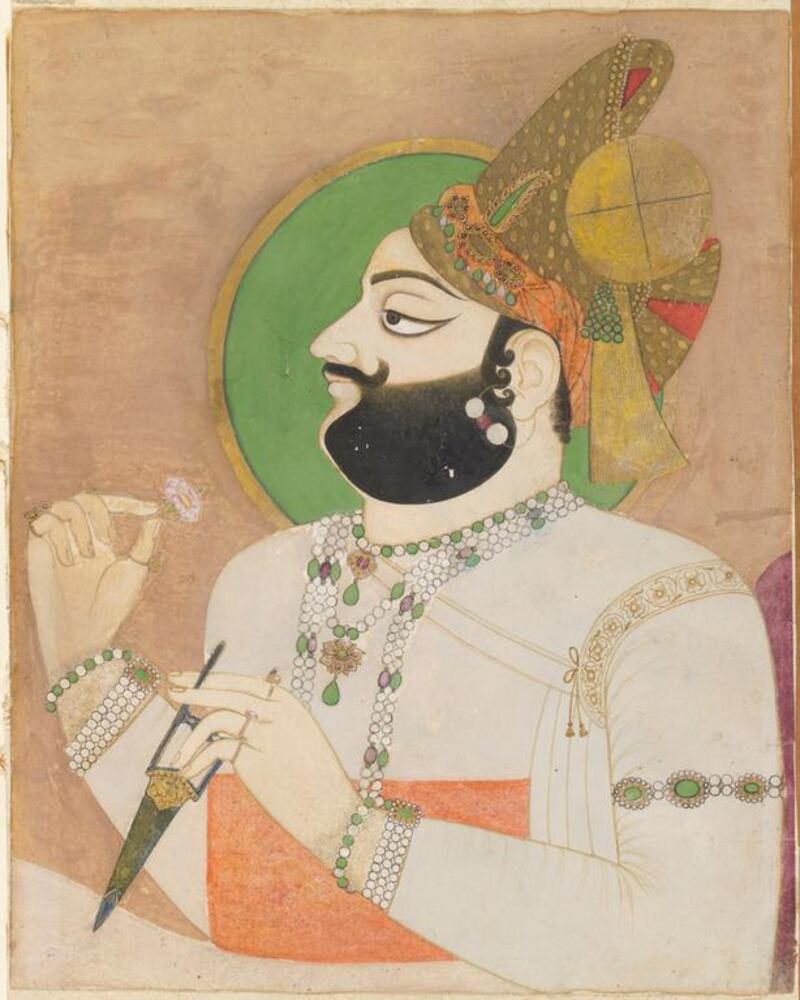 Maharaja Man Singh of Jodhpur, India, c. 1805-1810, 26,0 x 21,0 cm, Opaque watercolour and gold, highlights on paper, Louvre Abu Dhabi, Abu Dhabi, LAD 2011.062 © Louvre Abu Dhabi. Courtesy of APF