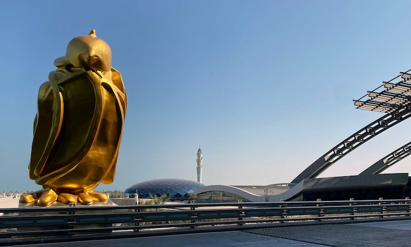 A giant falcon sculpture by Dutch artist Tom Claassen sits outside Doha's Hamad International Airport. AFP