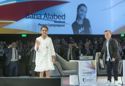 DUBAI, UNITED ARAB EMIRATES - Sana Alabed, peace campaigner who is know for her tweets at the Global Education and Skills Forum 2019 at Atlantis, The Palm.  Leslie Pableo for The National