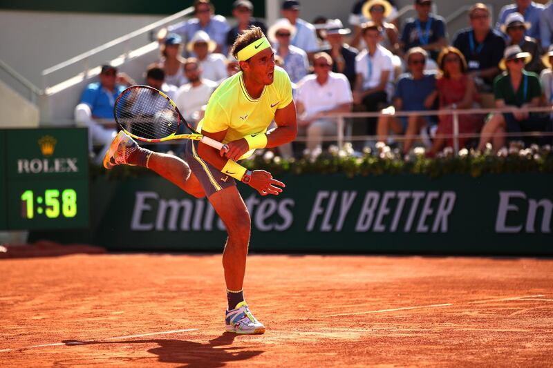 PARIS, FRANCE - JUNE 02: Rafael Nadal of Spain during his mens singles fourth round match against Juan Ignacio Londero of Argentina during Day eight of the 2019 French Open at Roland Garros on June 02, 2019 in Paris, France. (Photo by Clive Brunskill/Getty Images)