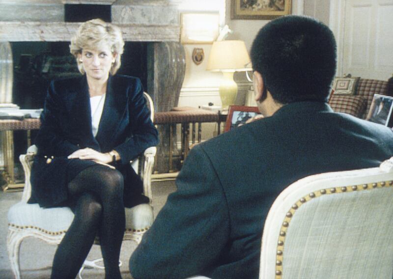Martin Bashir speaking to Princess Diana in Kensington Palace, London, during the infamous Panorama interview which was broadcast on BBC TV in 1995.