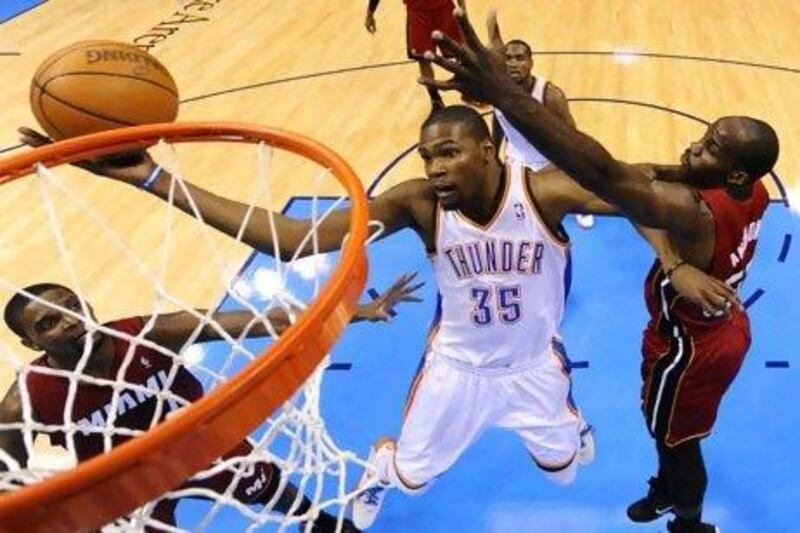 Kevin Durant and the Oklahoma City Thunder served notice to the Miami Heat should the two meet in the NBA finals later.
