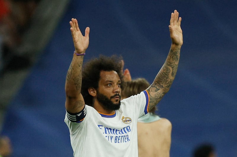 Real Madrid's Marcelo waves to the fans. Reuters