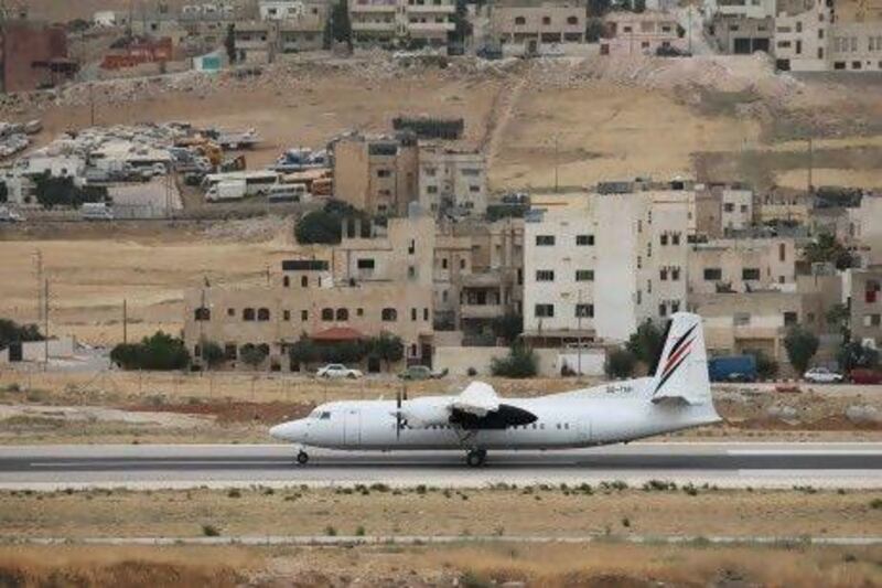 A Palestinian Airlines flight takes off from Marka Airbase in Amman, Jordan to El Arish in Egypt, some 60 kilometres from Gaza.