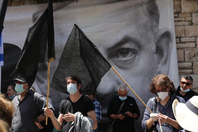 Protesters opposed to Israeli Prime Minister Benjamin Netanyahu gather during a demonstration outside his residence in Jerusalem, Israel.  EPA