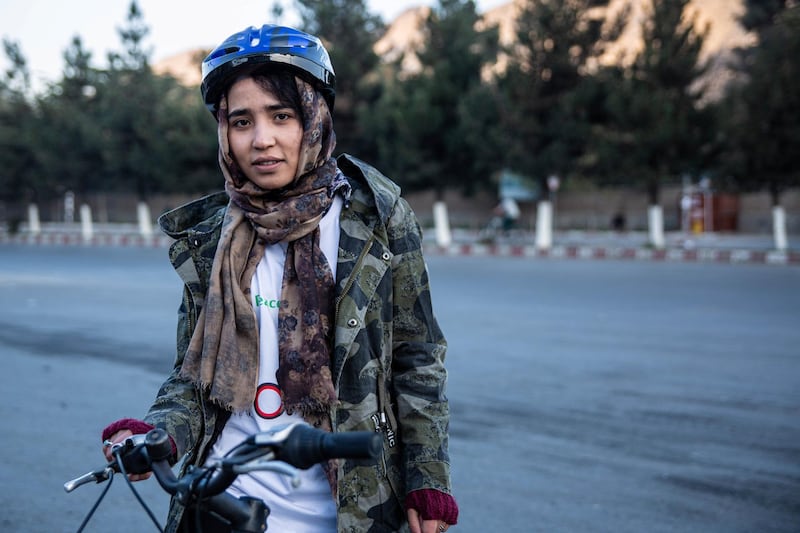 Mahno Sadat, 17, a freestyle biker who joined the Peace on Wheels initiative. 