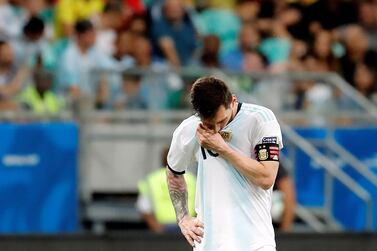 Argentina's Lionel Messi looks dejjected after losing the Copa America 2019 Group B match to Colombia at Arena Fonte Nova Stadium in Salvador, Brazil. EPA